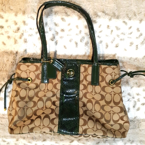 Coach Handbags - Coach Signature Green Python Stripe Shoulder Bag